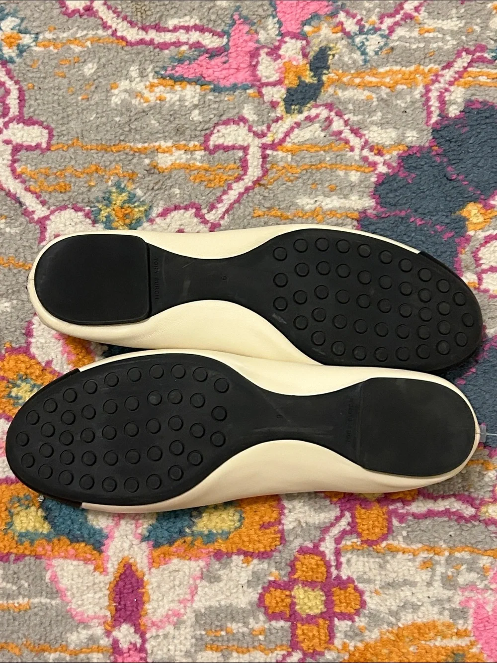 Tory Burch Claire Cap Top Leather Ballet Flats in New Cream/Black Size 9 Neutral